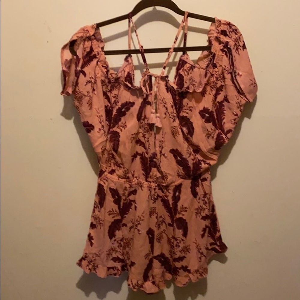 Top shop NWT pink romper with burgundy leaves S - Picture 5 of 5